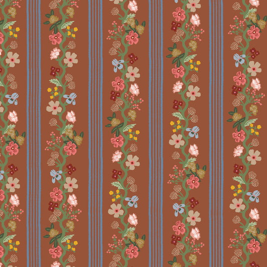 Cotton + Steel-Floral Trellis Stripe Clay-fabric-gather here online