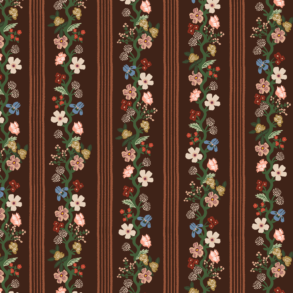 Cotton + Steel-Floral Trellis Stripe Cocoa-fabric-gather here online