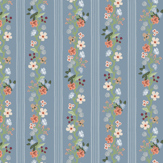 Cotton + Steel-Floral Trellis Stripe Slate-fabric-gather here online