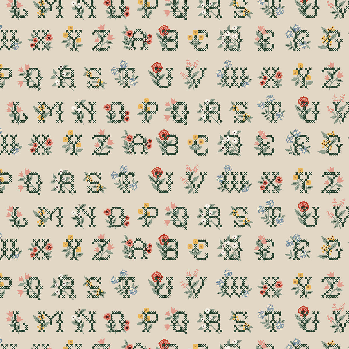 Cotton + Steel-Cross Stitch Letters Linen-fabric-gather here online