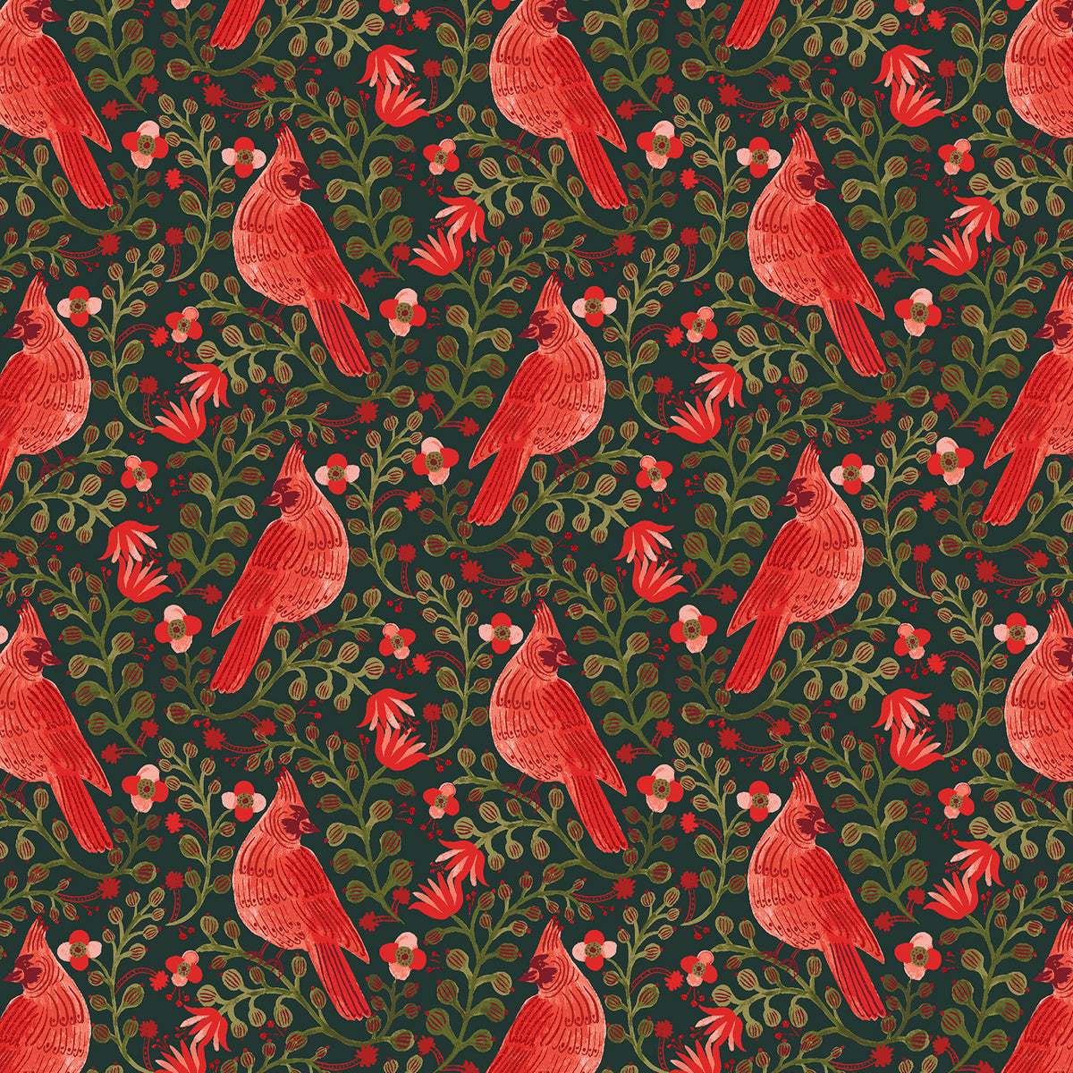 Cotton + Steel-Cardinals Evergreen Metallic-fabric-gather here online