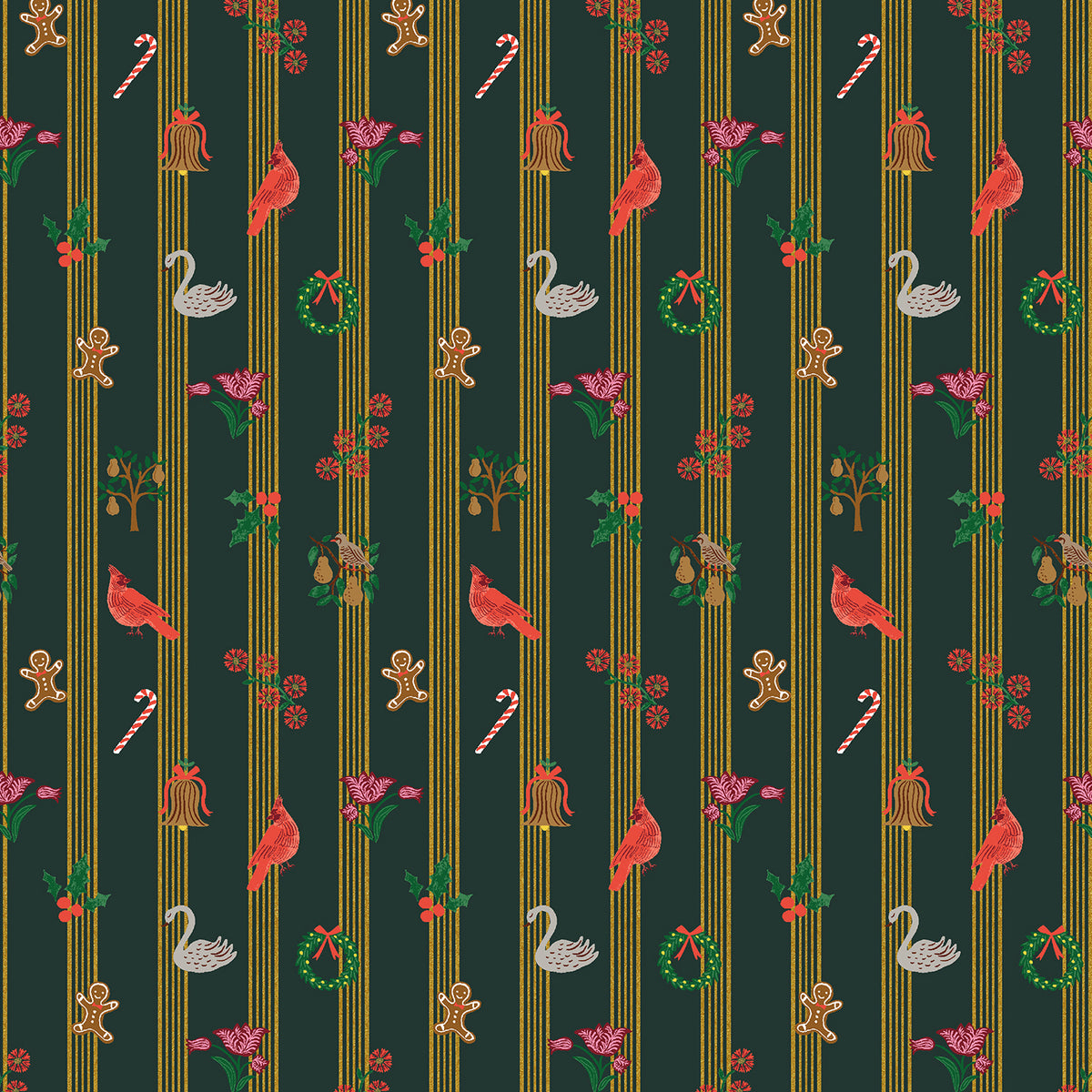 Cotton + Steel-Yuletide Evergreen Metallic-fabric-gather here online