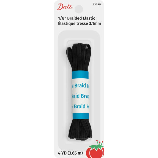1/8" Black Braided Elastic, 4yds