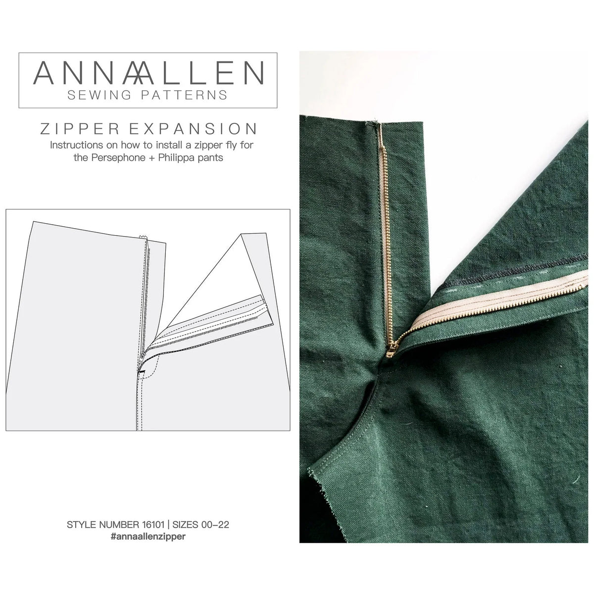 Anna Allen Patterns-Zipper Expansion for Persephone & Philippa Pants - PDF DOWNLOAD-sewing pattern-gather here online