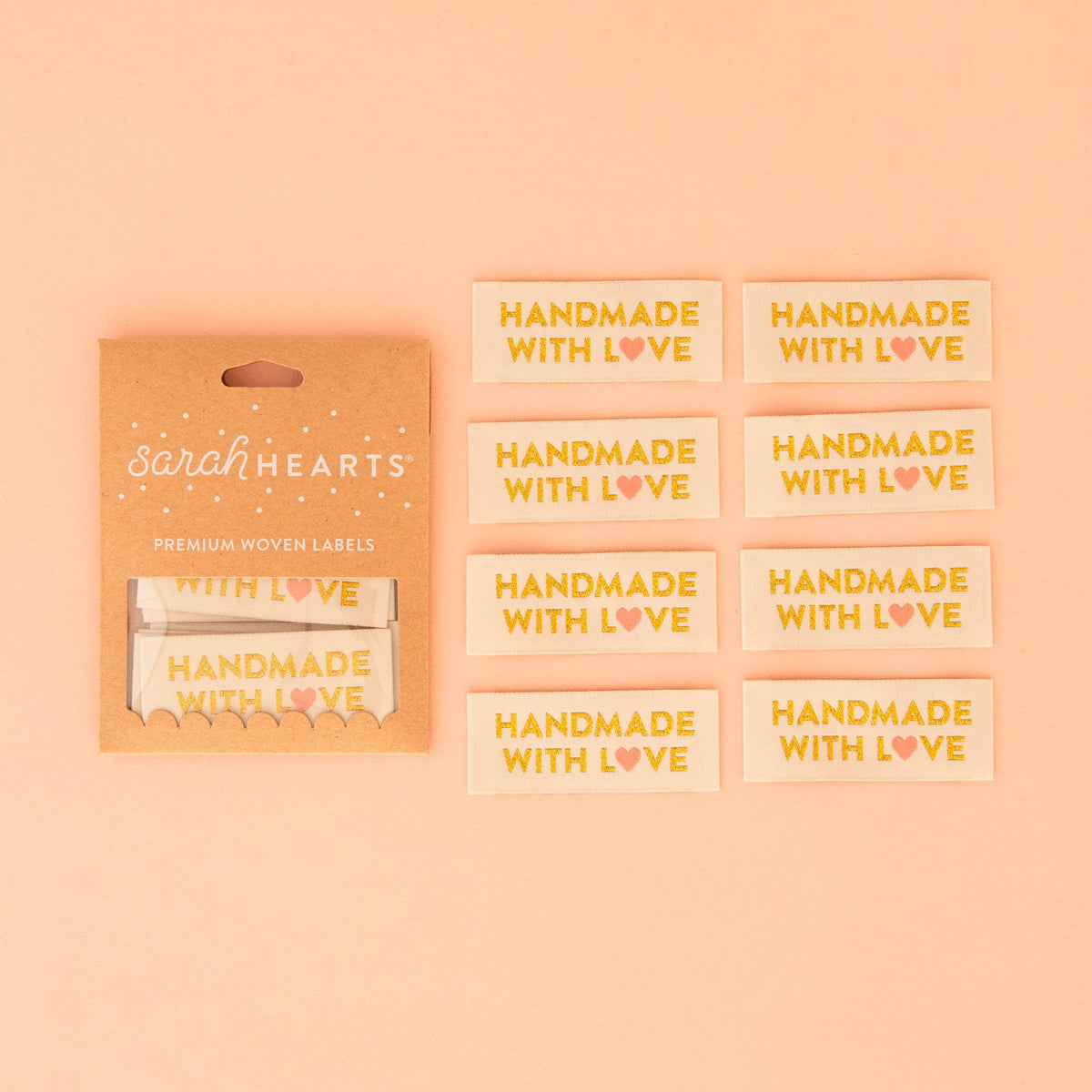 Sarah Hearts-Handmade with Love Gold Sewing Woven Labels Tags-notion-gather here online