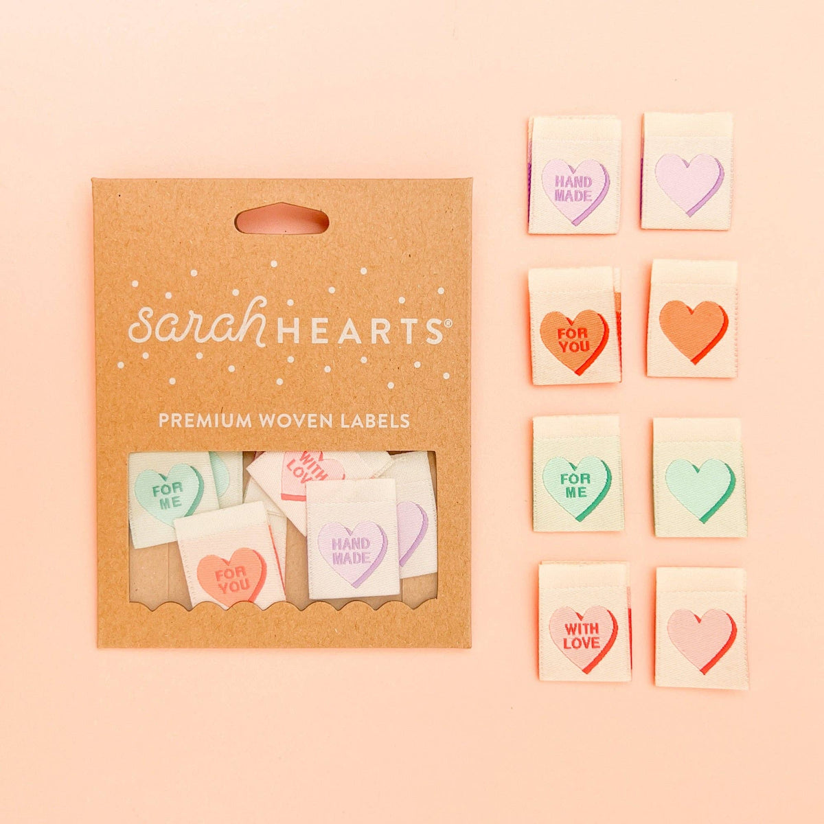 Sarah Hearts-Valentine's Day Candy Heart Woven Labels - Sewing Gift Tags-notion-gather here online