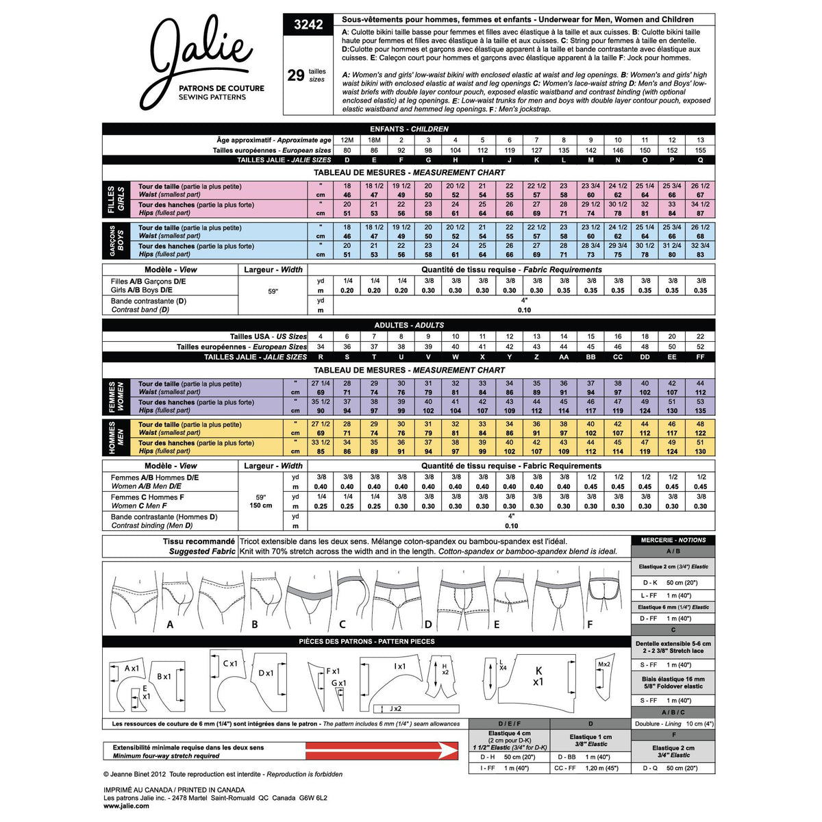 Jalie Patterns-Underwear Pattern-sewing pattern-gather here online