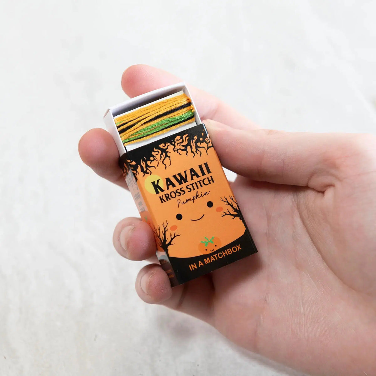 Marvling Bros-Kawaii Halloween Pumpkin Mini Cross Stitch Kit in a Matchbox-xstitch kit-gather here online
