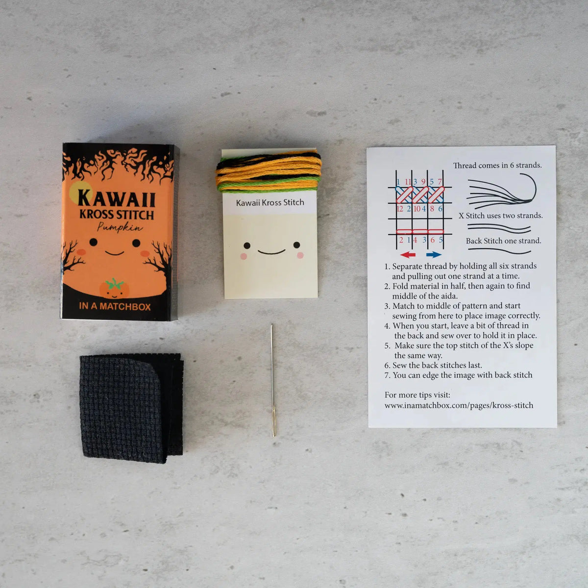 Marvling Bros-Kawaii Halloween Pumpkin Mini Cross Stitch Kit in a Matchbox-xstitch kit-gather here online