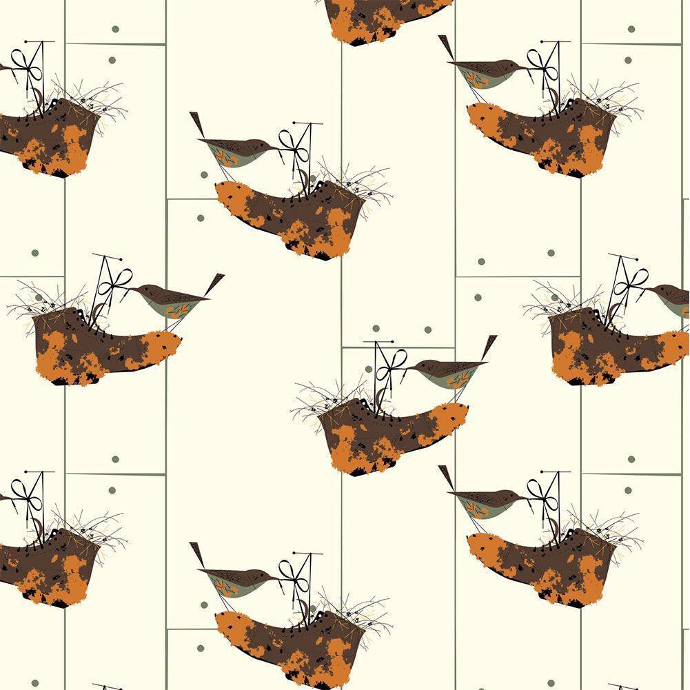 Birch - House Wren on Organic Poplin - - gatherhereonline.sbs