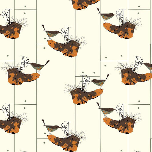 Birch - House Wren on Organic Poplin - - gatherhereonline.sbs