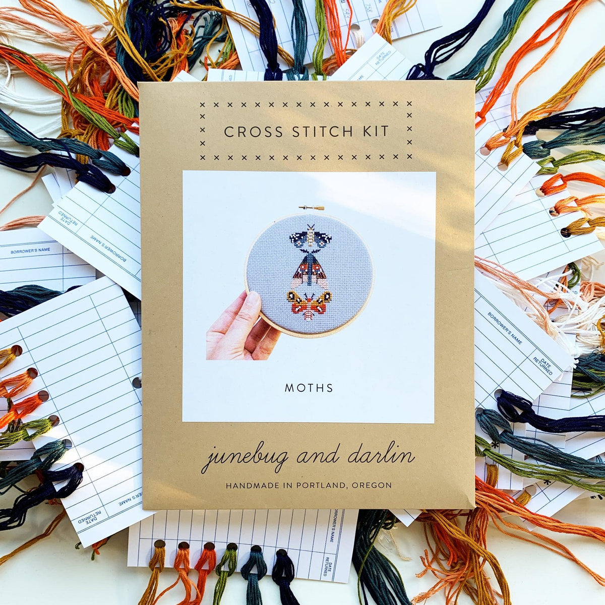 Junebug and Darlin-Moths, 5” Cross Stitch Kit-xstitch kit-gather here online