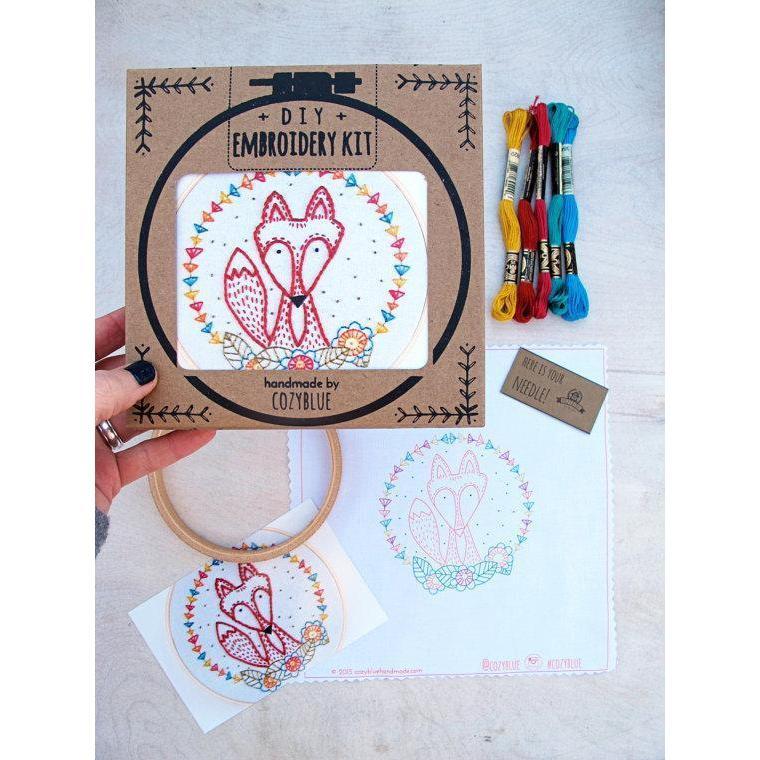 CozyBlue - Crafty Fox Embroidery Kit - Default - gatherhereonline.sbs