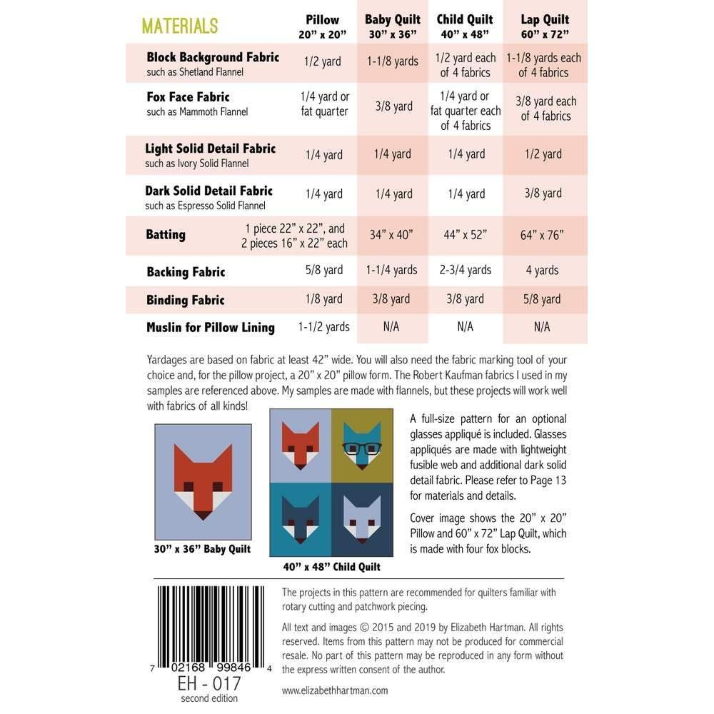 Elizabeth Hartman-Fancy Fox 2 Quilt Pattern by Elizabeth Hartman-quilting pattern-gather here online