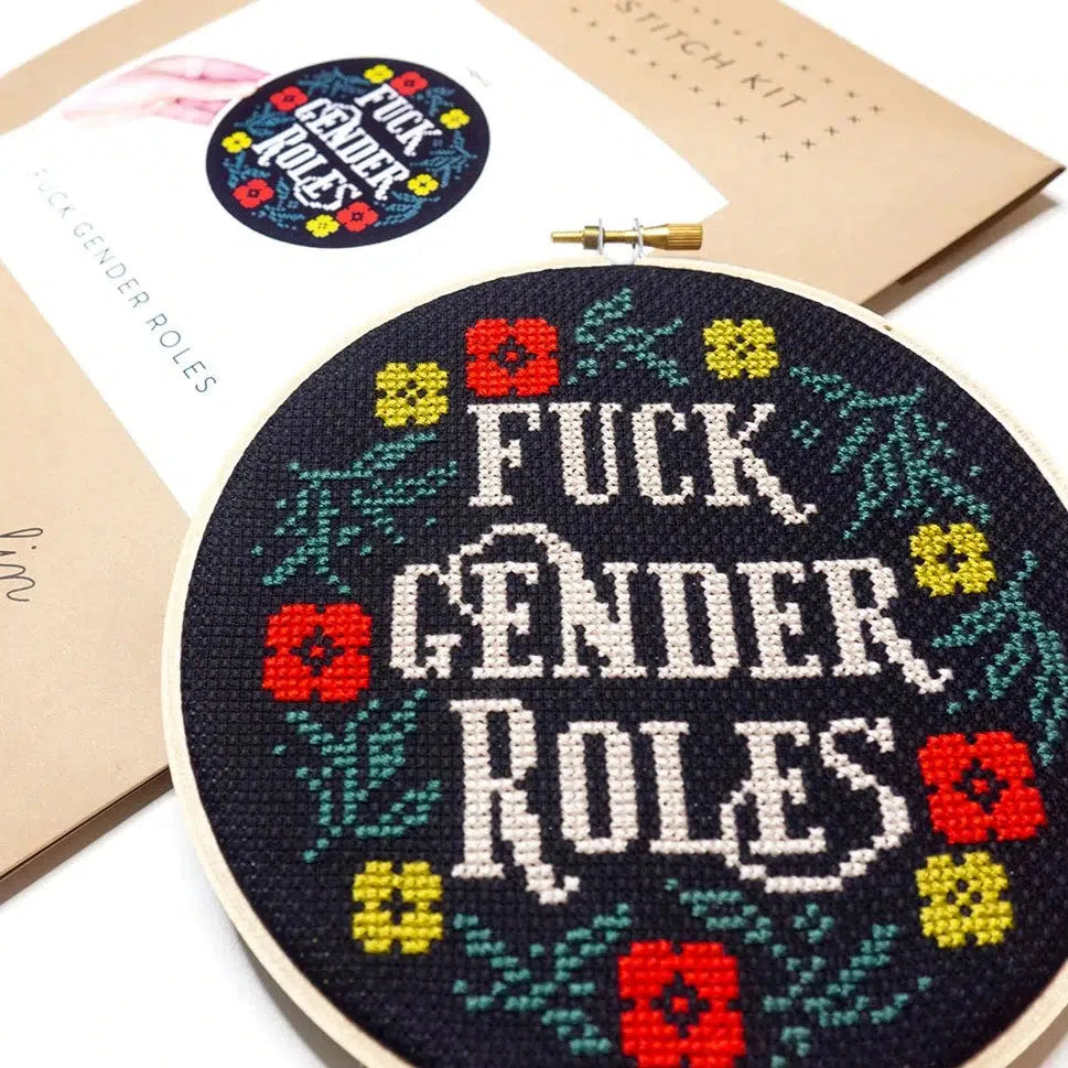 Junebug and Darlin-Fuck Gender Roles, 6" Cross Stitch Kit-xstitch kit-gather here online