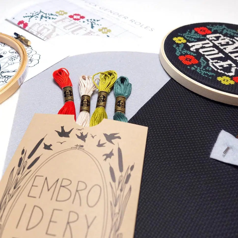 Junebug and Darlin-Fuck Gender Roles, 6" Cross Stitch Kit-xstitch kit-gather here online