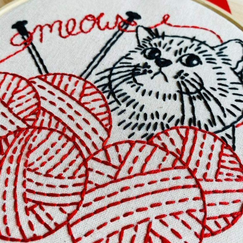 Hook, Line & Tinker - Knittin’ Kitten Embroidery Kit - - gatherhereonline.sbs