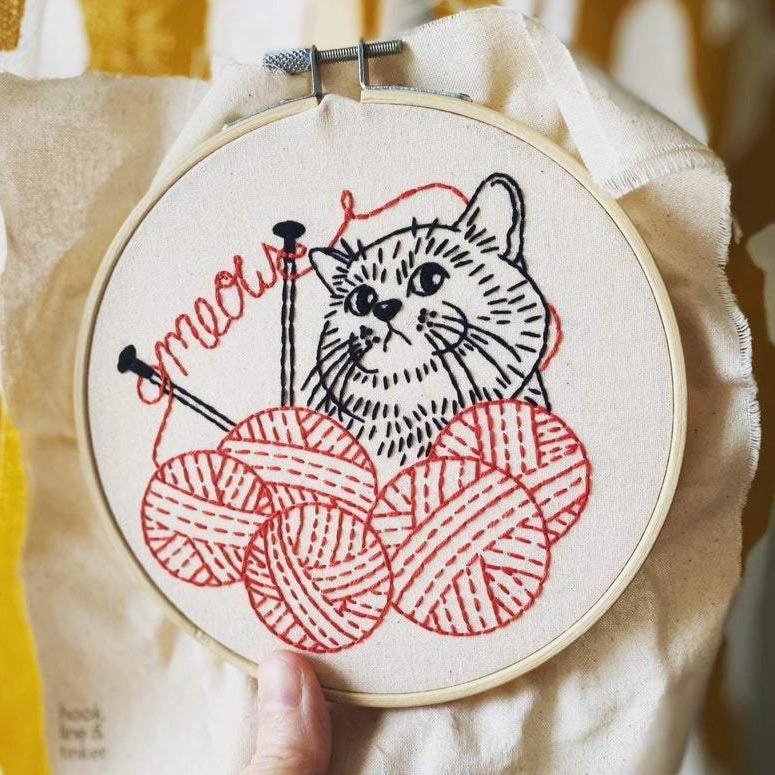 Hook, Line & Tinker - Knittin’ Kitten Embroidery Kit - - gatherhereonline.sbs