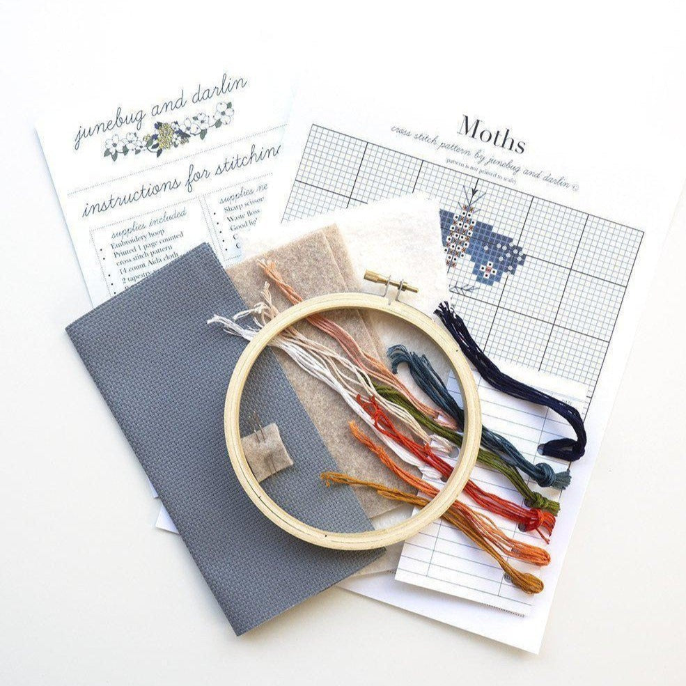 Junebug and Darlin - Moths, 5” Cross Stitch Kit - - gatherhereonline.sbs