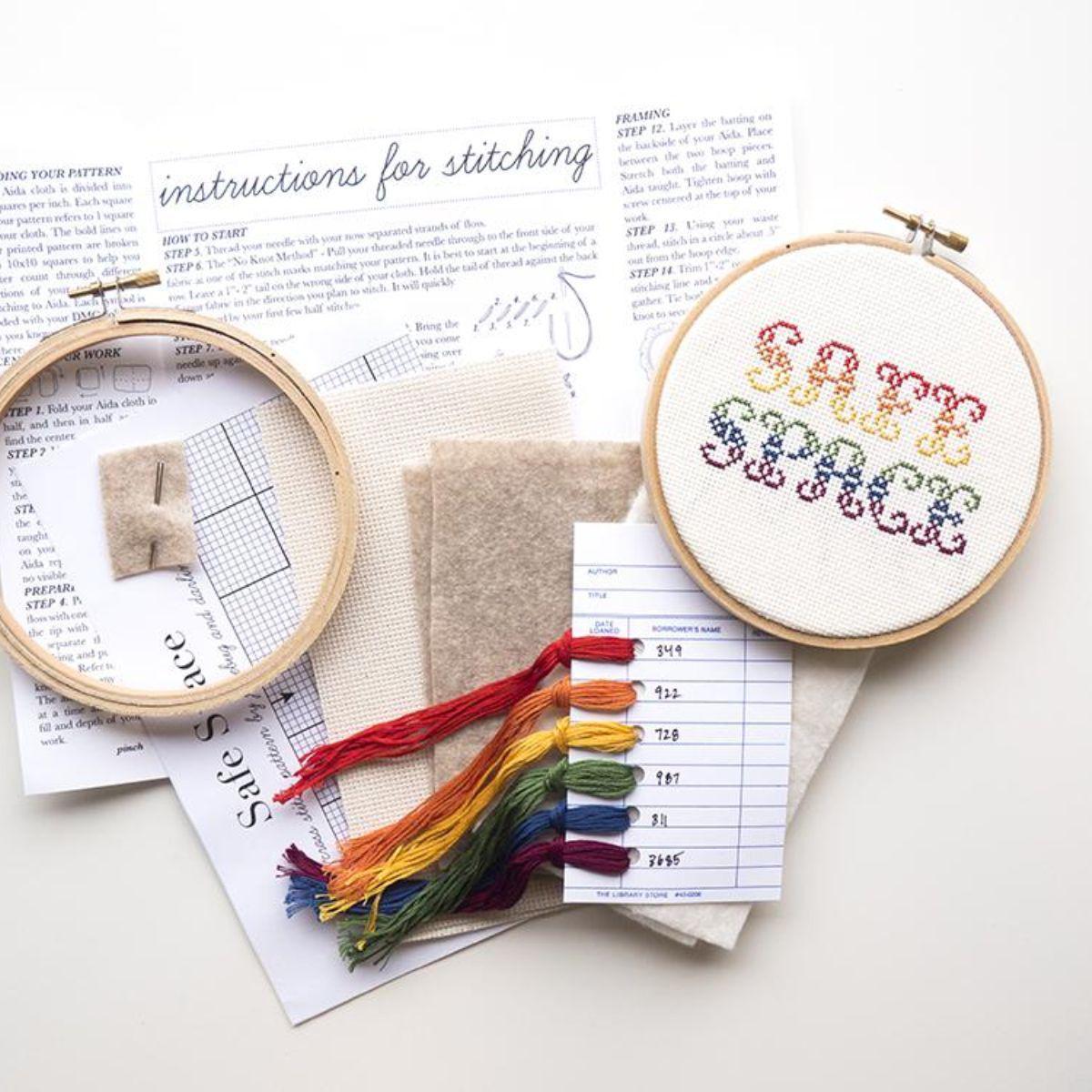 Junebug and Darlin-Safe Space, 5” Cross Stitch Kit-embroidery/xstitch kit-gather here online
