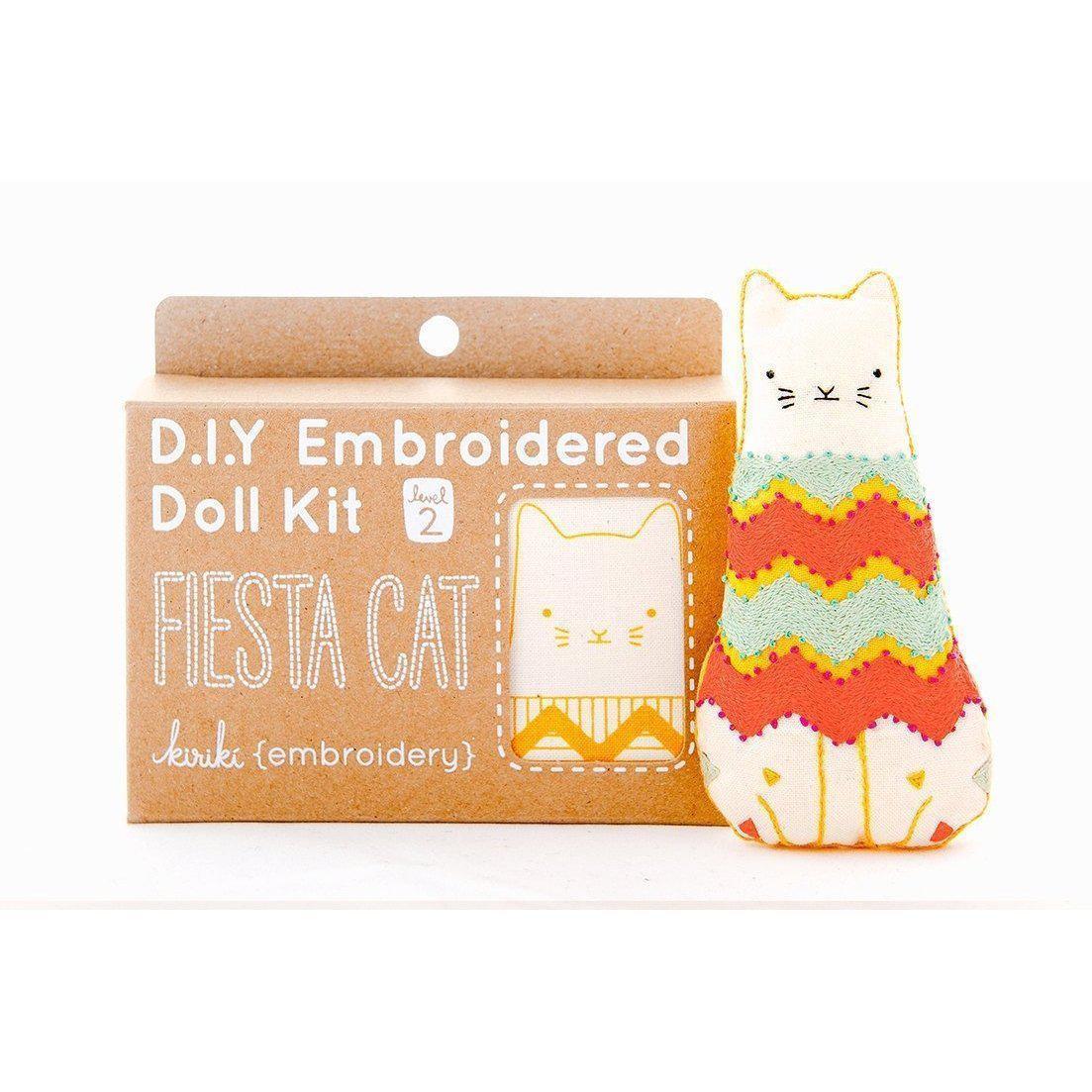 Kiriki Press - Fiesta Cat DIY Embroidery Kit - Default - gatherhereonline.sbs