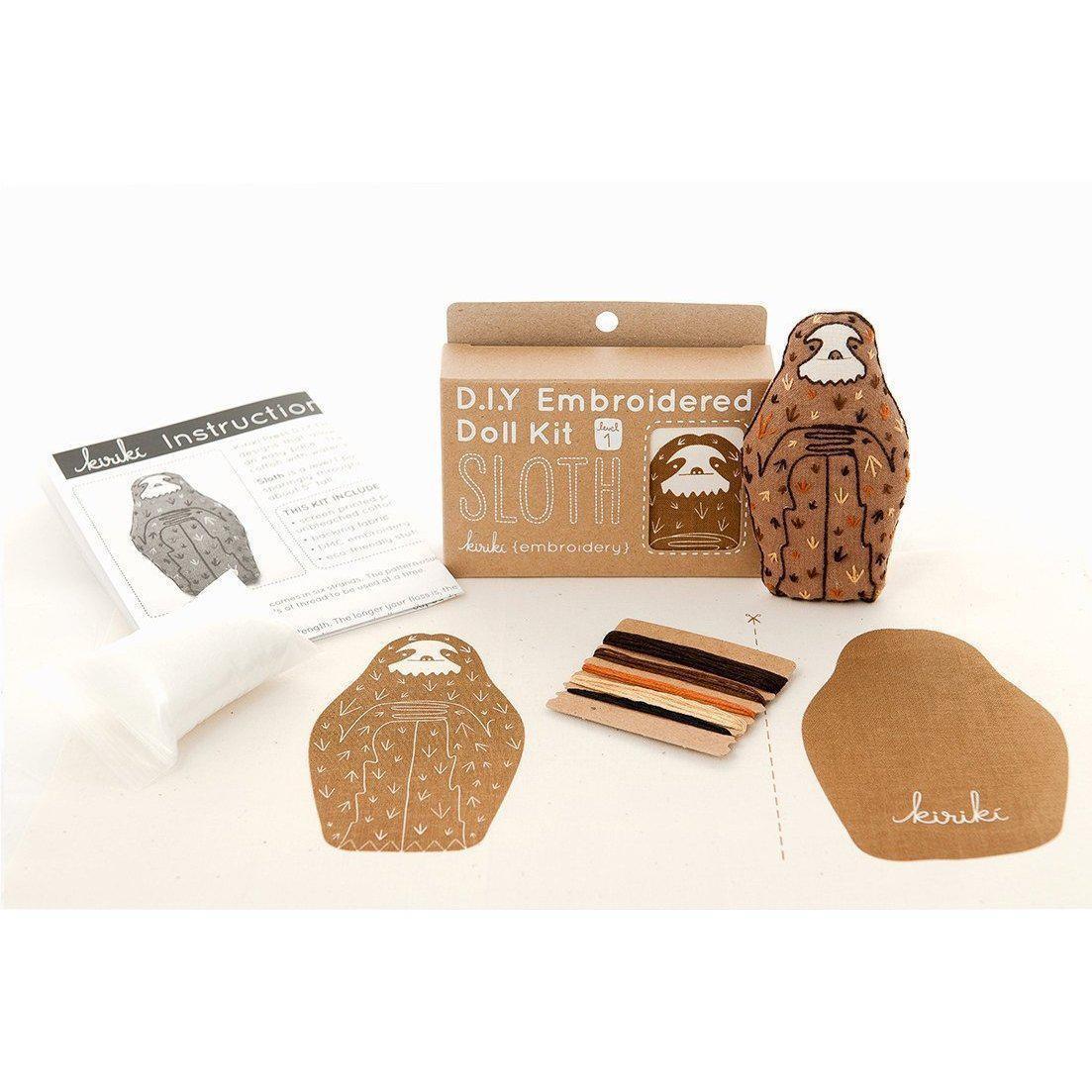 Kiriki Press - Sloth DIY Embroidery Kit - Default - gatherhereonline.sbs