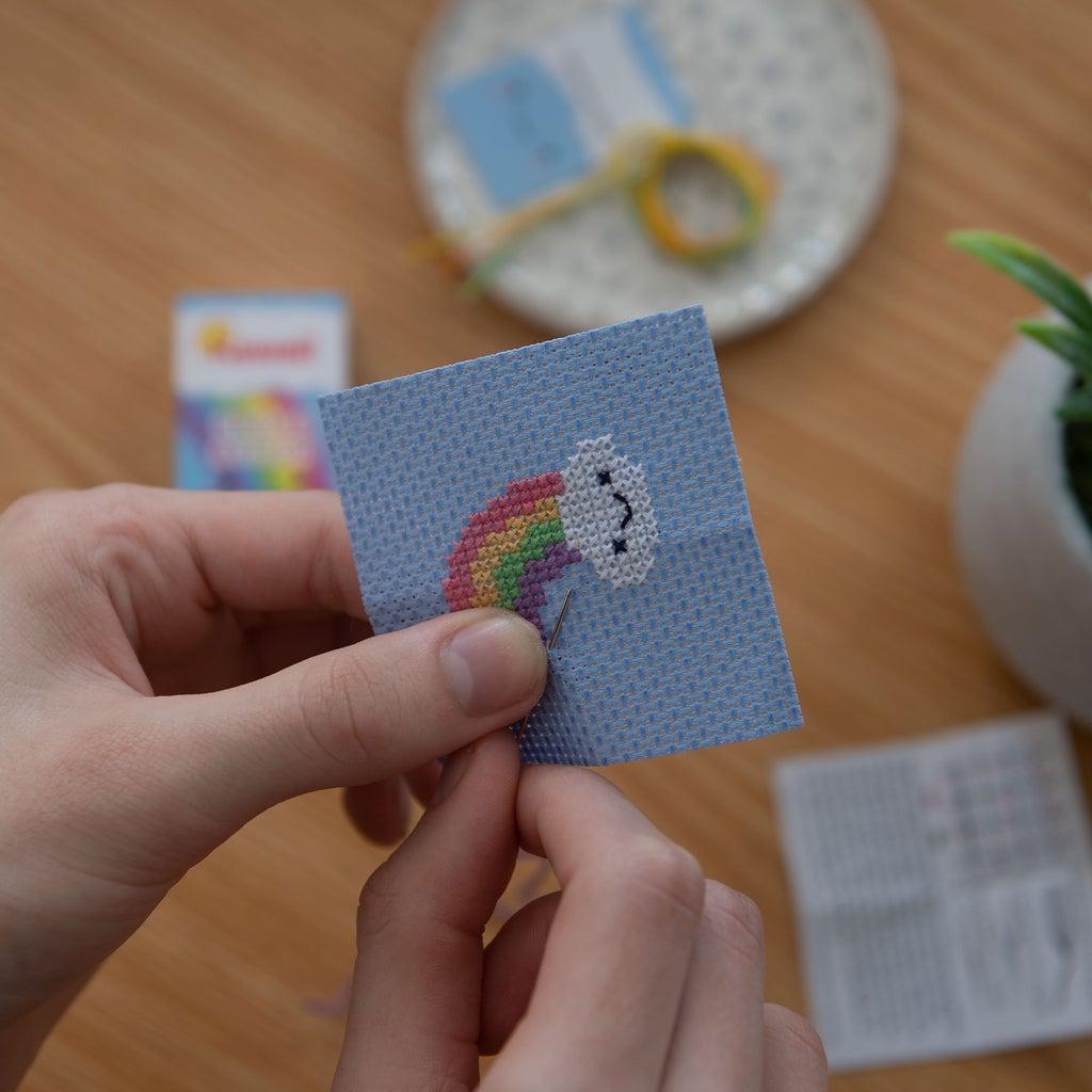 Marvling Bros-Kawaii Rainbow Cloud Mini Cross Stitch Kit in a Matchbox-xstitch kit-gather here online