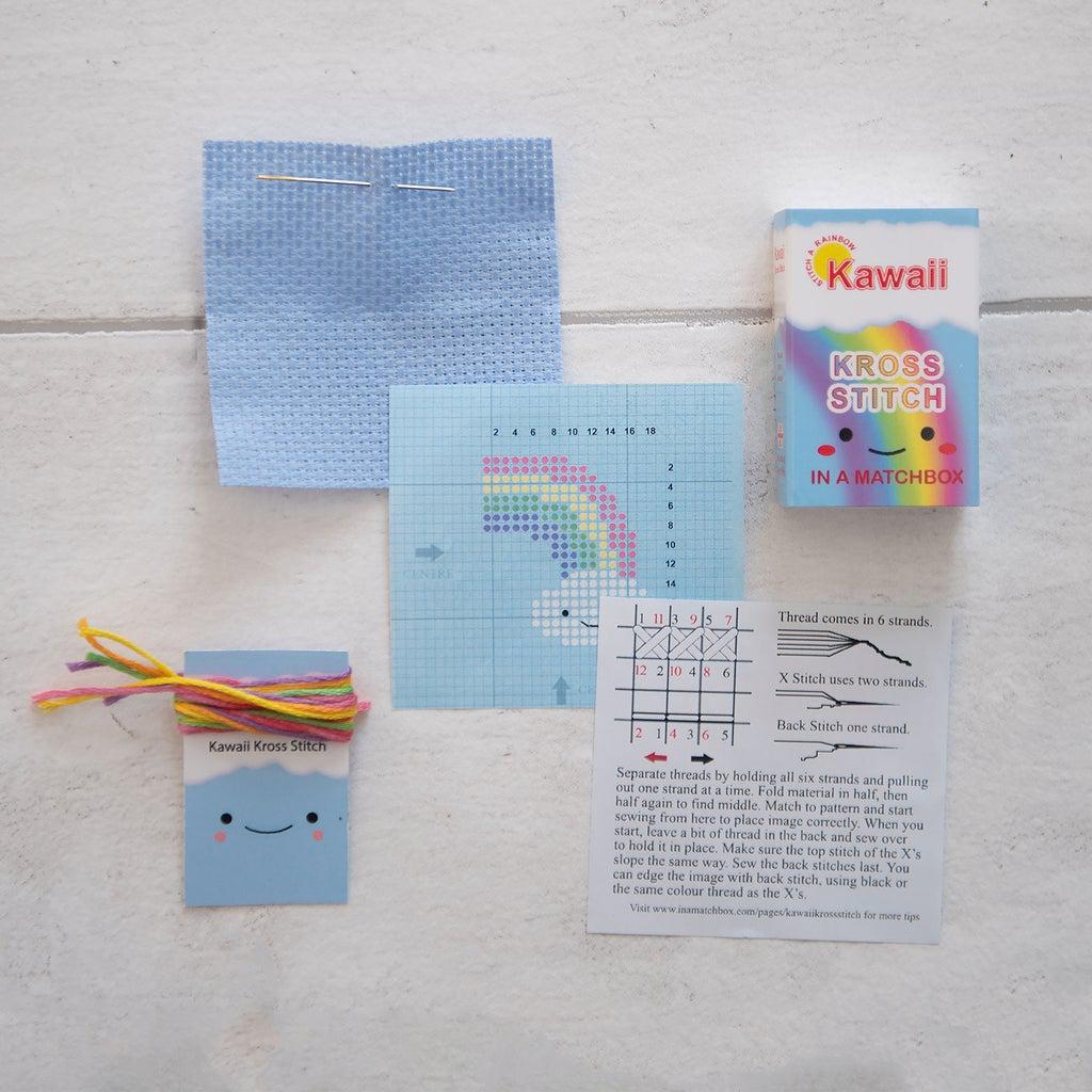 Marvling Bros-Kawaii Rainbow Cloud Mini Cross Stitch Kit in a Matchbox-xstitch kit-gather here online