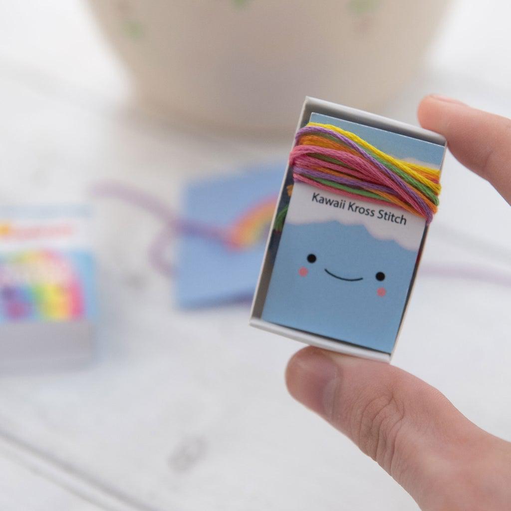 Marvling Bros-Kawaii Rainbow Cloud Mini Cross Stitch Kit in a Matchbox-xstitch kit-gather here online