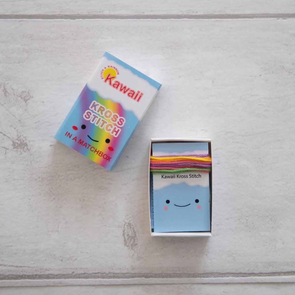 Marvling Bros-Kawaii Rainbow Cloud Mini Cross Stitch Kit in a Matchbox-xstitch kit-gather here online