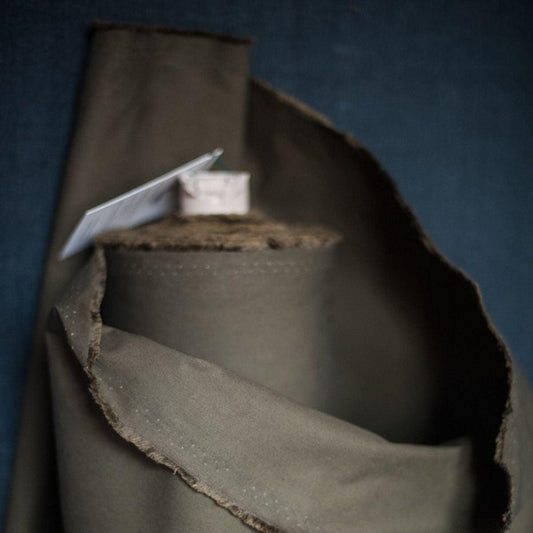 Merchant & Mills-Organic Dry Oilskin Khaki-fabric-gather here online
