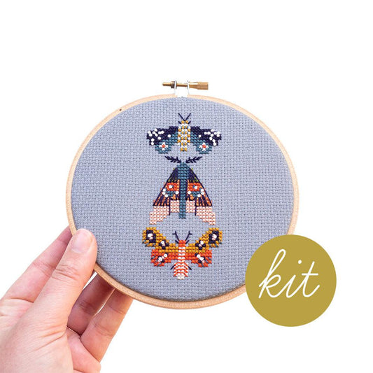 Junebug and Darlin-Moths, 5” Cross Stitch Kit-xstitch kit-gather here online
