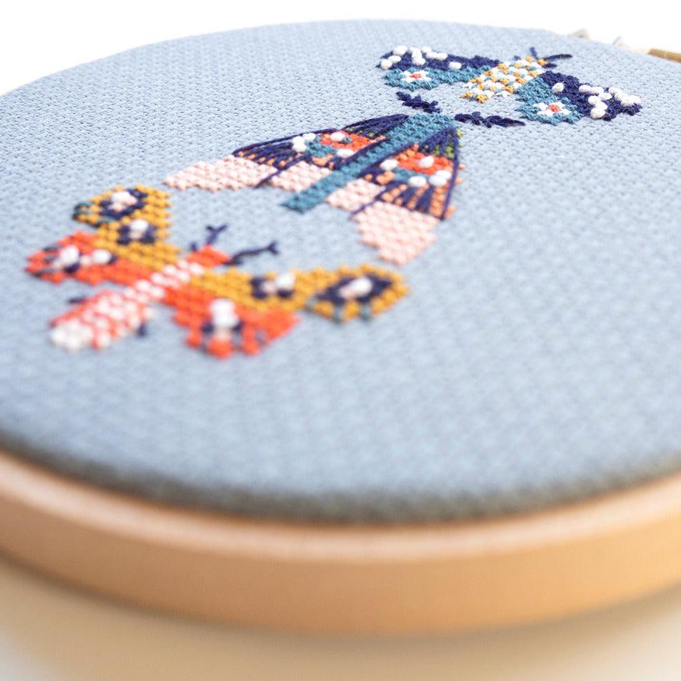 Junebug and Darlin-Moths, 5” Cross Stitch Kit-xstitch kit-gather here online