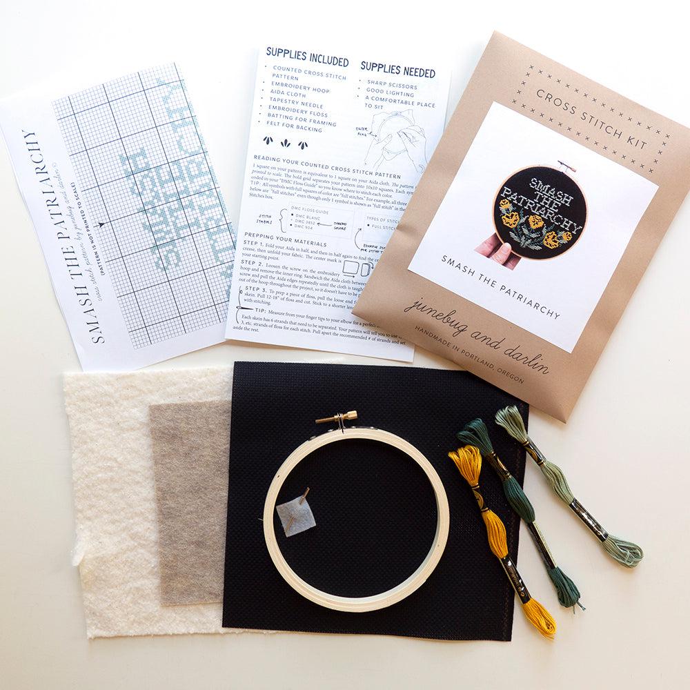 Junebug and Darlin-Smash the Patriarchy, 5" Cross Stitch Kit-xstitch kit-gather here online