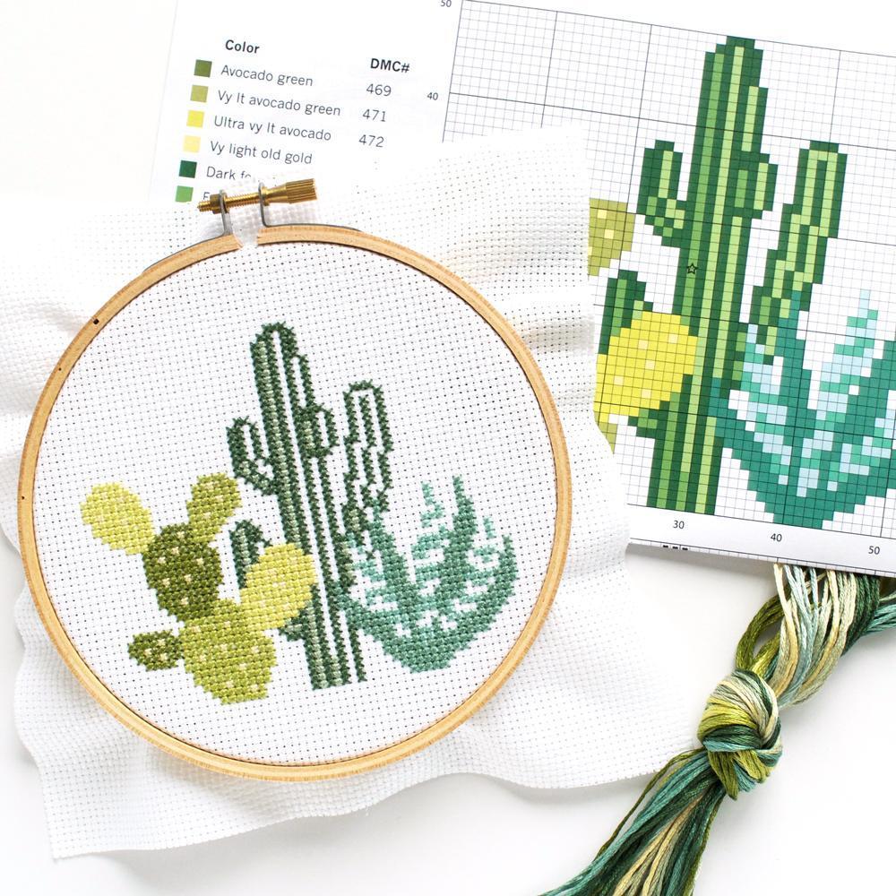 The Stranded Stitch - Desert Cacti DIY Cross Stitch Kit - Default - gatherhereonline.sbs