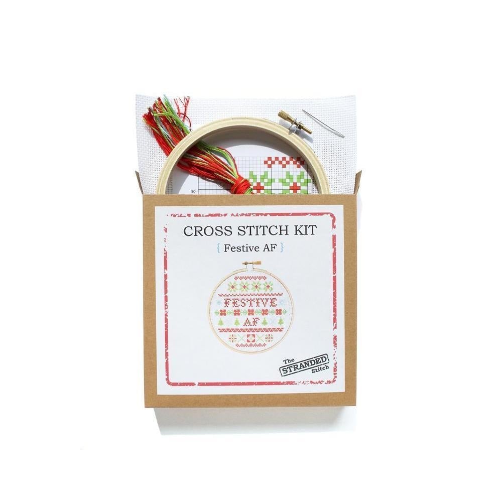 The Stranded Stitch - Festive AF DIY Cross Stitch Kit - Default - gatherhereonline.sbs