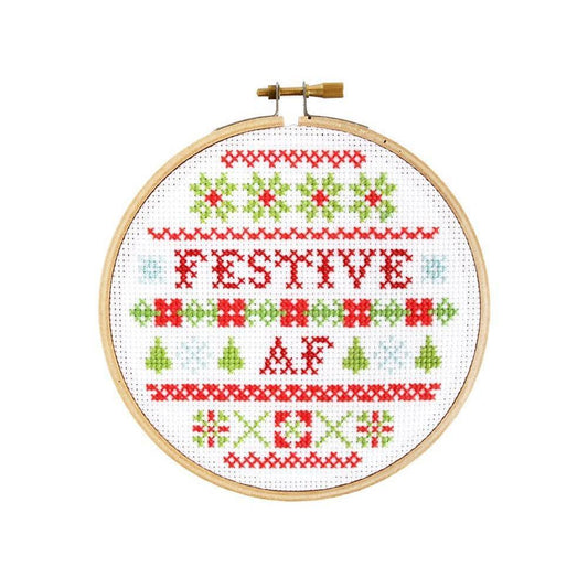 The Stranded Stitch - Festive AF DIY Cross Stitch Kit - Default - gatherhereonline.sbs