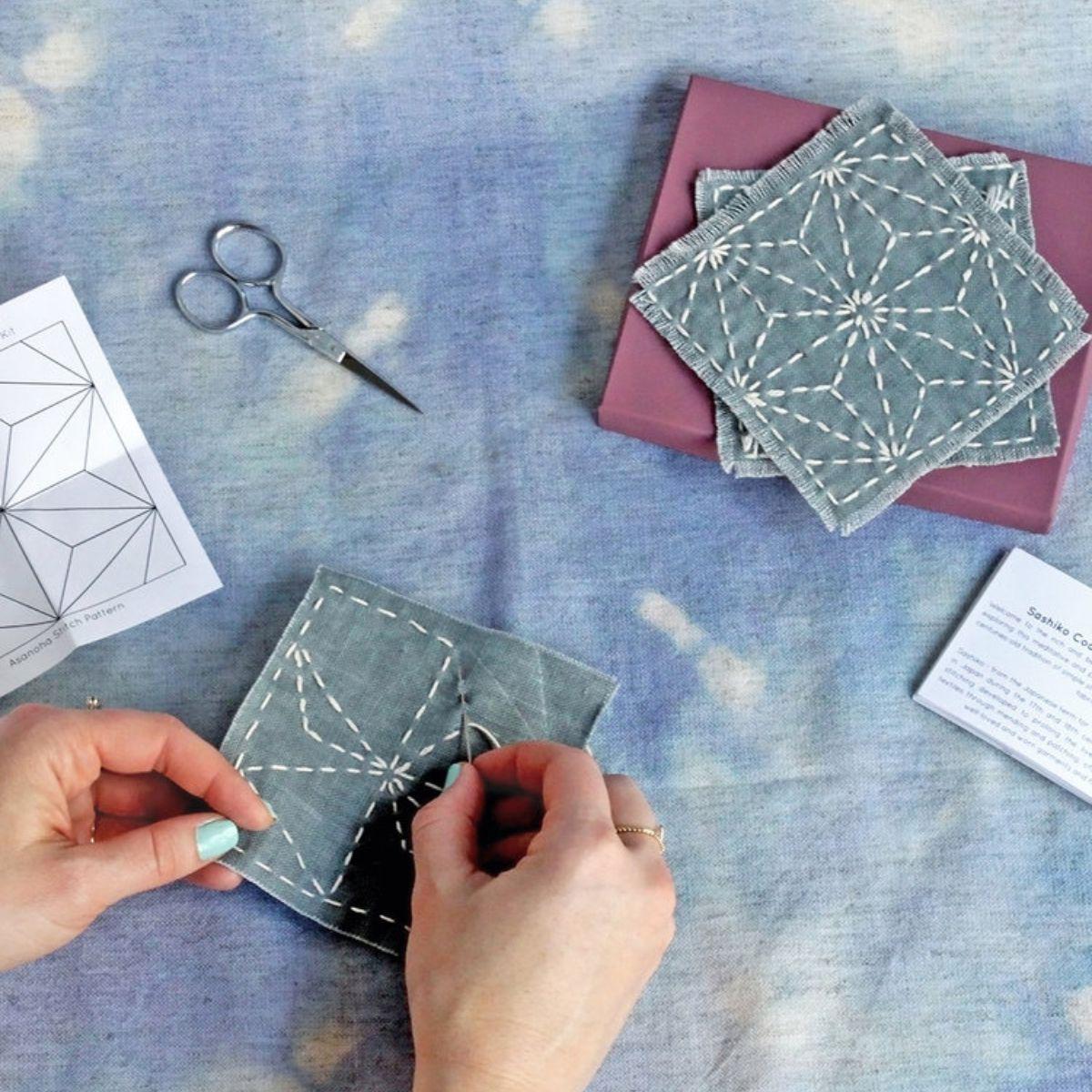 We Gather-Sashiko Coaster Kit-embroidery kit-gather here online