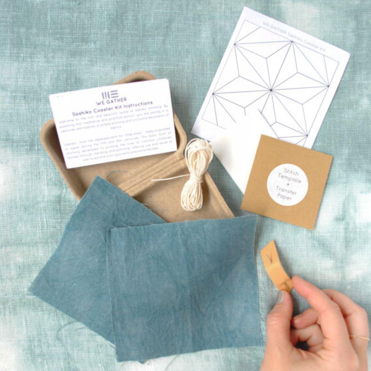 We Gather-Sashiko Coaster Kit-embroidery kit-gather here online
