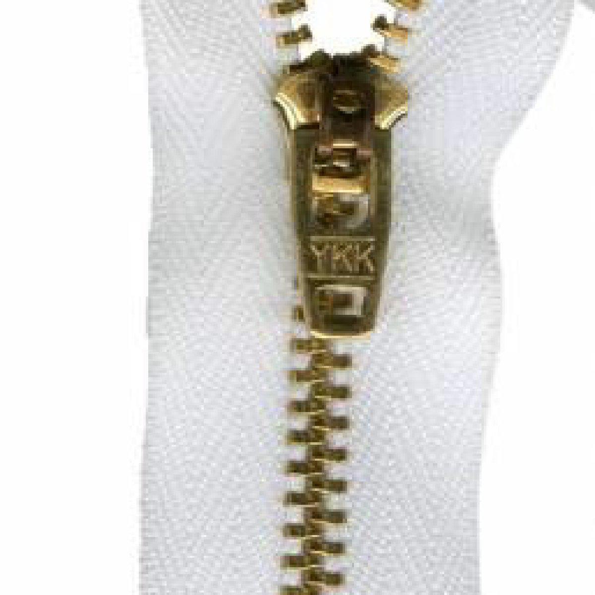 YKK - #4 Brass Jean Zipper, 9" - White - gatherhereonline.sbs