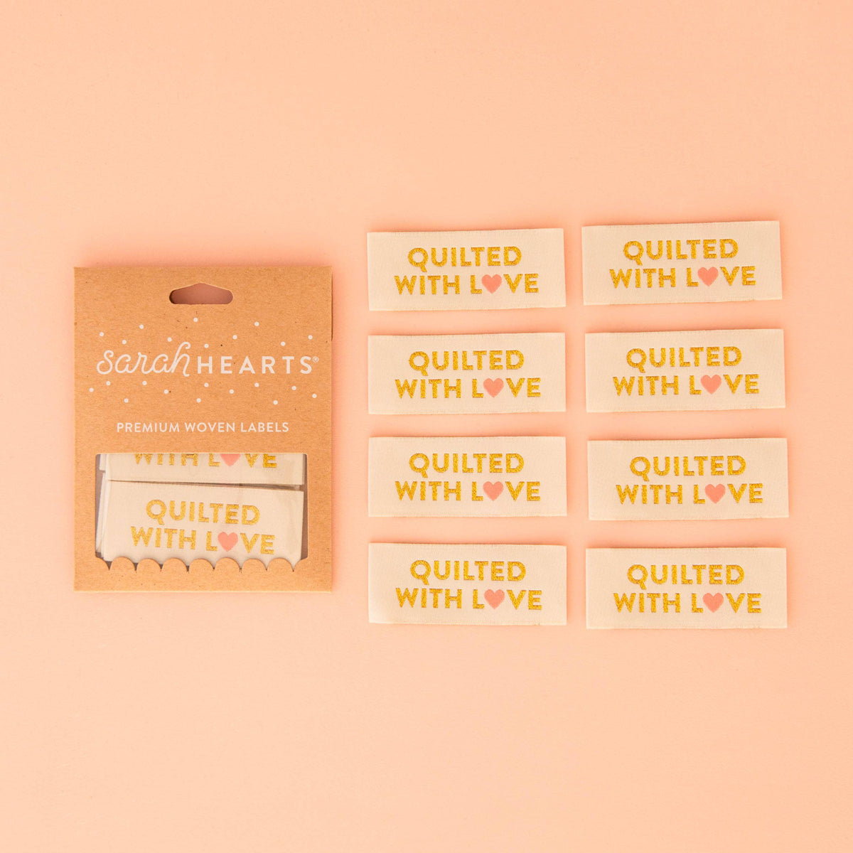 Sarah Hearts-Quilted with Love Gold Woven Sewing Labels Tags-notion-gather here online