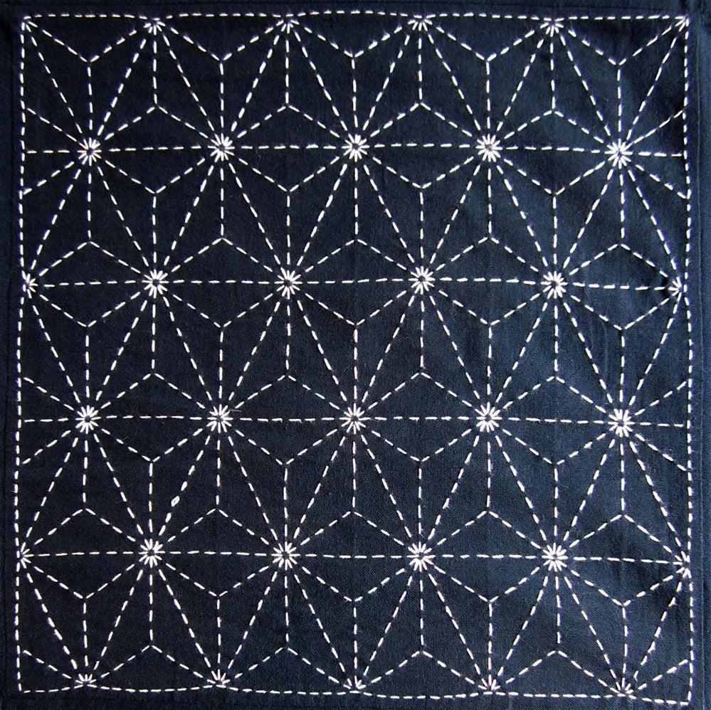 Olympus-Sashiko Sampler, No. 206 - Asa-no-ha Navy-embroidery pattern-gather here online