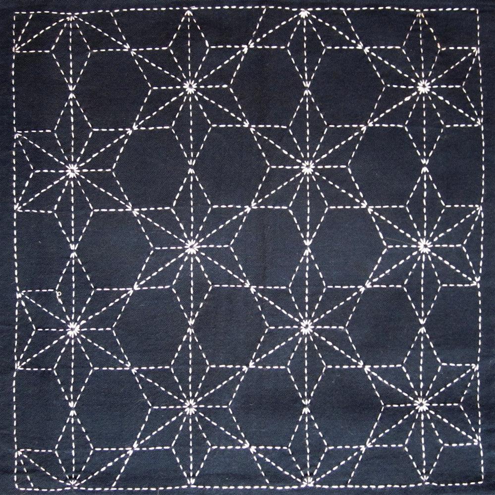 Olympus-Sashiko Sampler, No. 210 - Tobi-Asa-no-ha Navy-embroidery pattern-gather here online